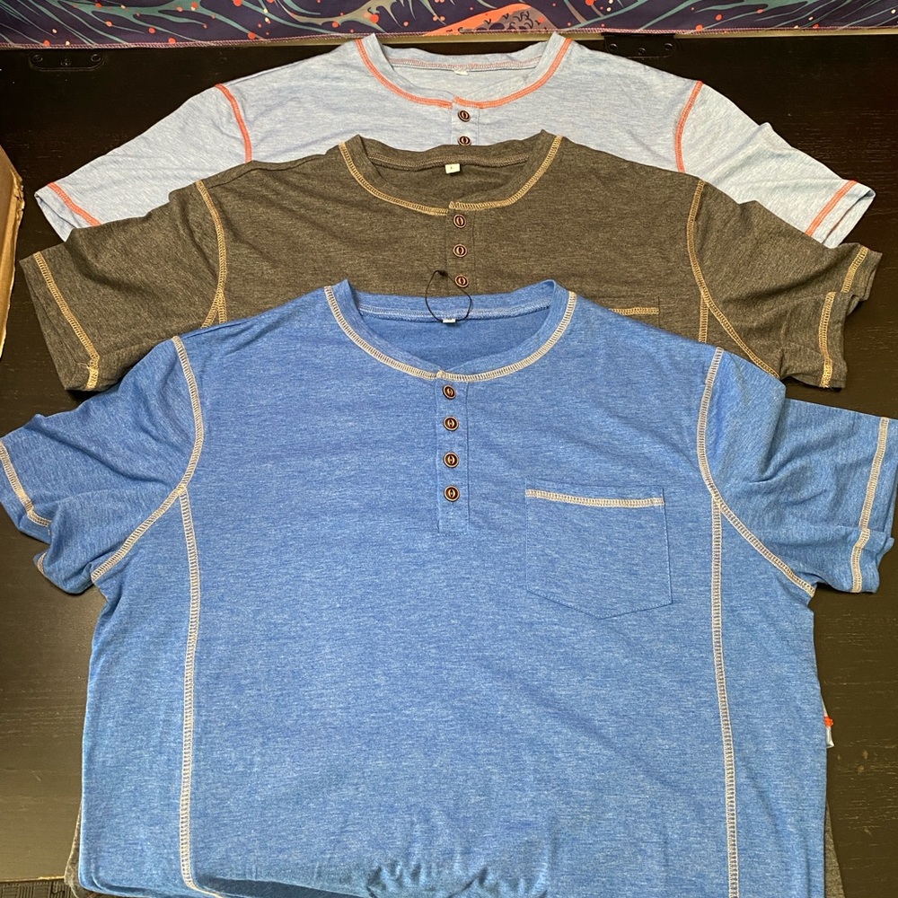Men's Blue Henley Short-Sleeve Pocket Shirt - Casual Comfort 3-pack